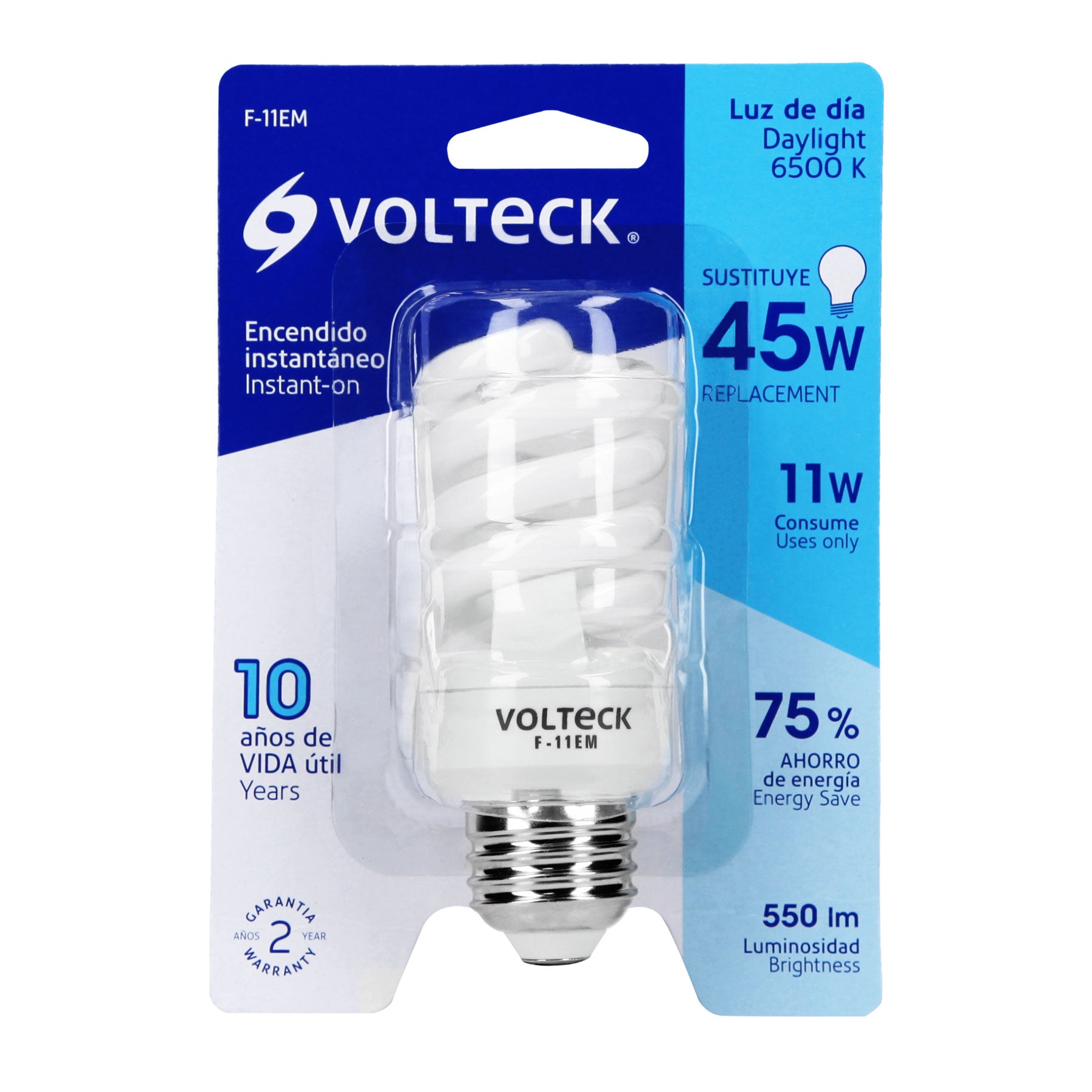 Lámpara espiral mini T2 11 W luz de día en blíster, Volteck | F-11EM | 48502