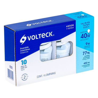 Pack de 4 lámparas espiral mini T2 9 W luz de día, en caja | F-9EMX4 | 48508