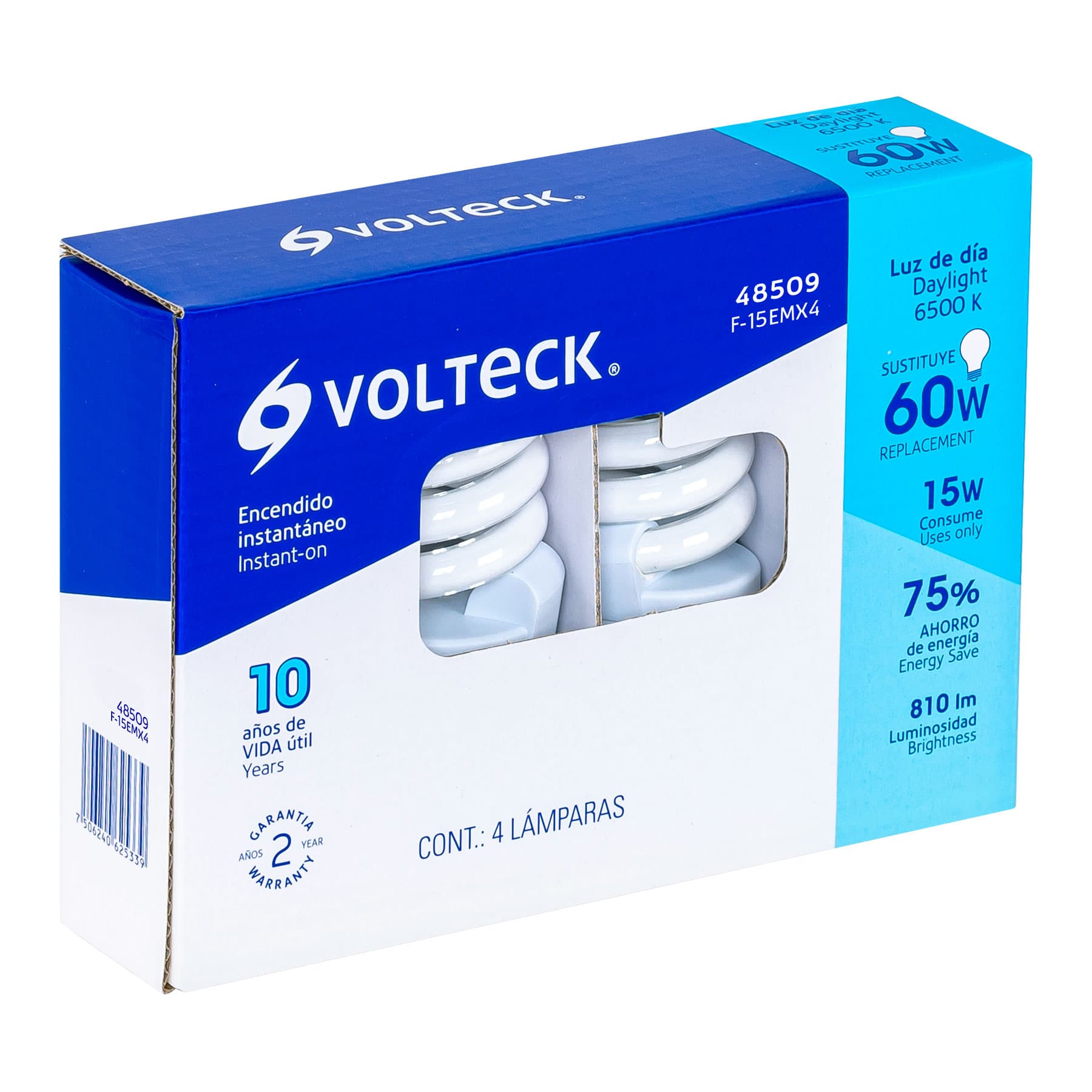 Pack de 4 lámparas espiral mini T2 15 W luz de día, en caja | F-15EMX4 | 48509