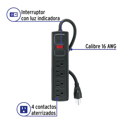Multicontacto doméstico con 4 entradas, negro, VOLTECK | MUL-4N | 48539