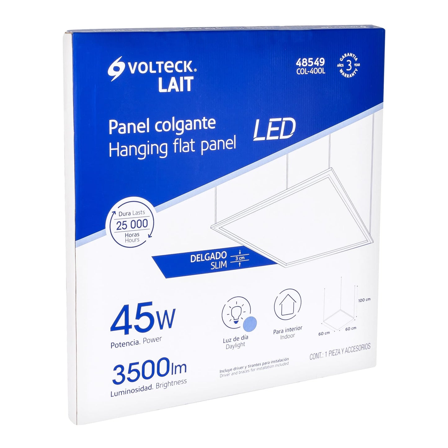 Panel delgado colgante de LED 45 W 60 x 60 cm luz de día | COL-400L | 48549