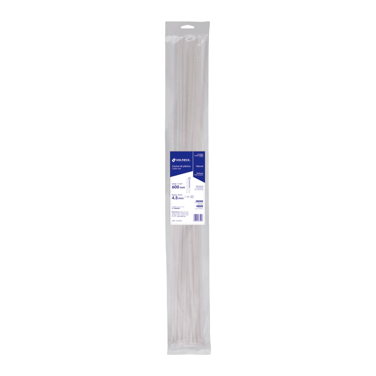 Bolsa con 25 cinchos plásticos 50 lb, 600x4.5 mm, naturales | CIN-5060 | 48980
