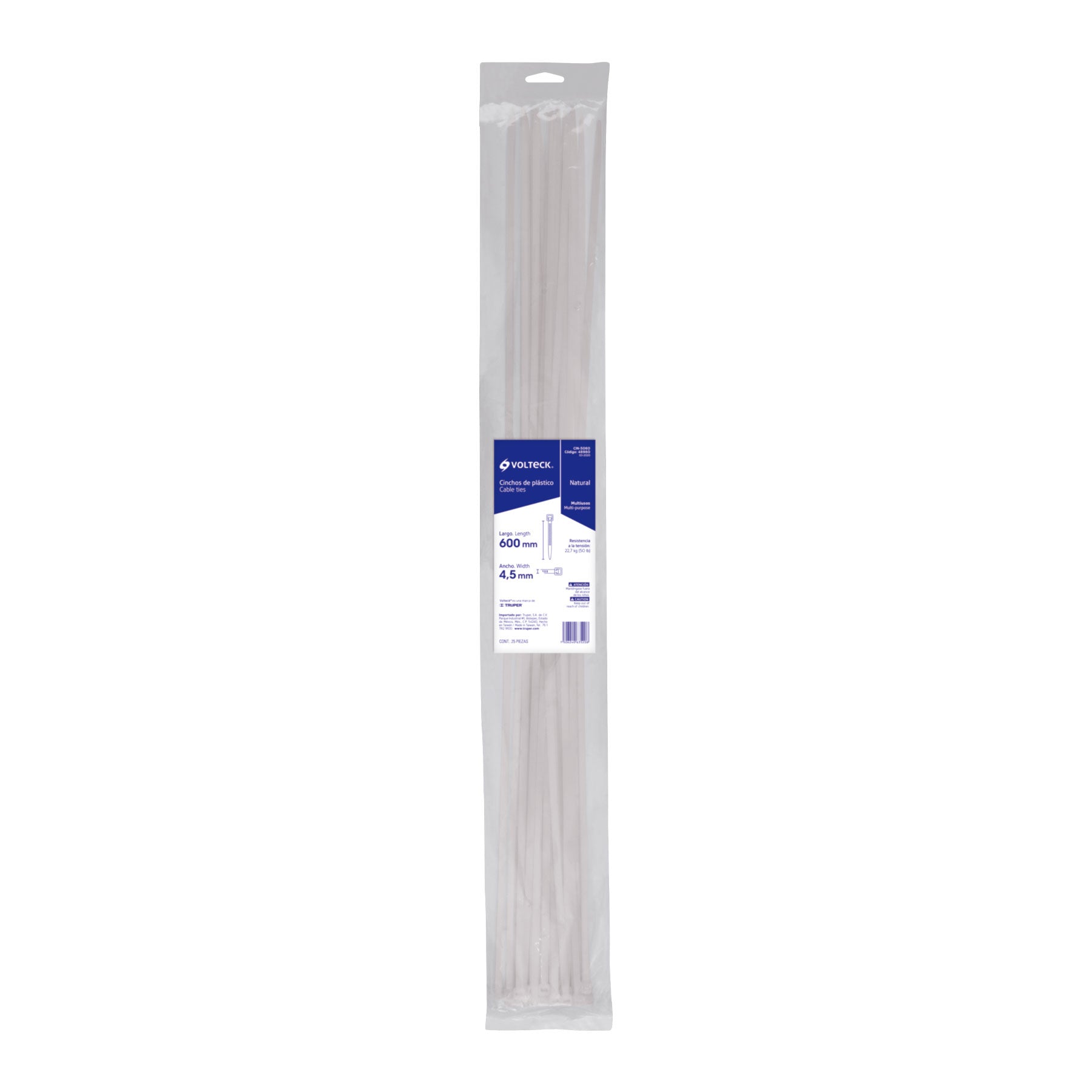 Bolsa con 25 cinchos plásticos 50 lb, 600x4.5 mm, naturales | CIN-5060 | 48980