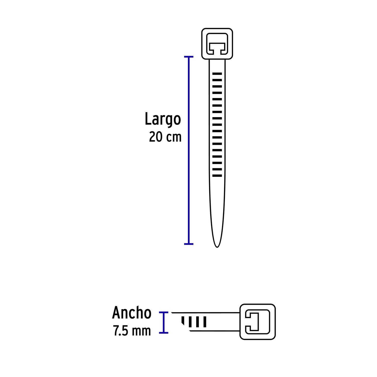Bolsa c/10 cinchos plásticos 120 lb, 200 x 7.5 mm, naturales | CIN-12020 | 48981