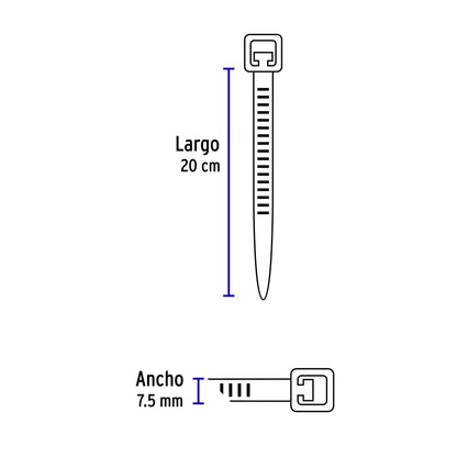 Bolsa c/10 cinchos plásticos 120 lb, 200 x 7.5 mm, naturales | CIN-12020 | 48981