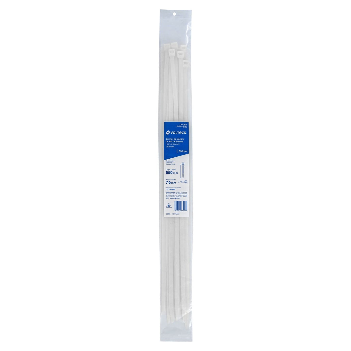 Bolsa c/10 cinchos plásticos 120 lb, 550 x 7.5 mm, naturales | CIN-12055 | 48983