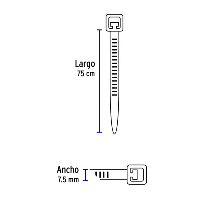 Bolsa c/10 cinchos plásticos 120 lb, 750 x 7.5 mm, naturales | CIN-12075 | 48984