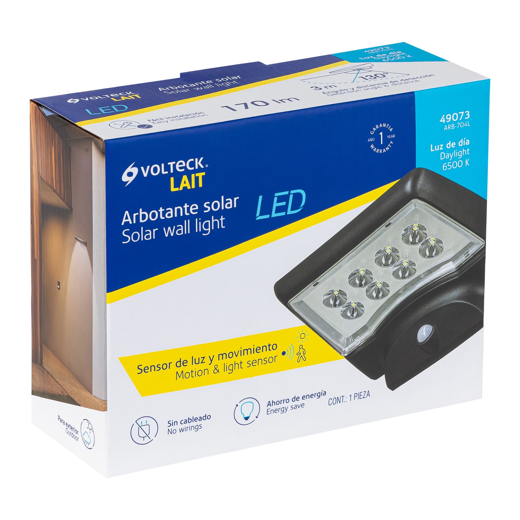 Arbotante solar LED 4 W con sensor de movimiento, Volteck | ARB-704L | 49073