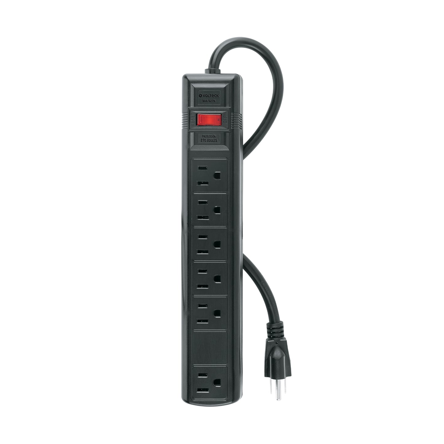 Multicontacto uso rudo 6 entradas sup. de picos 270 J, negro | MUL-627N | 49525