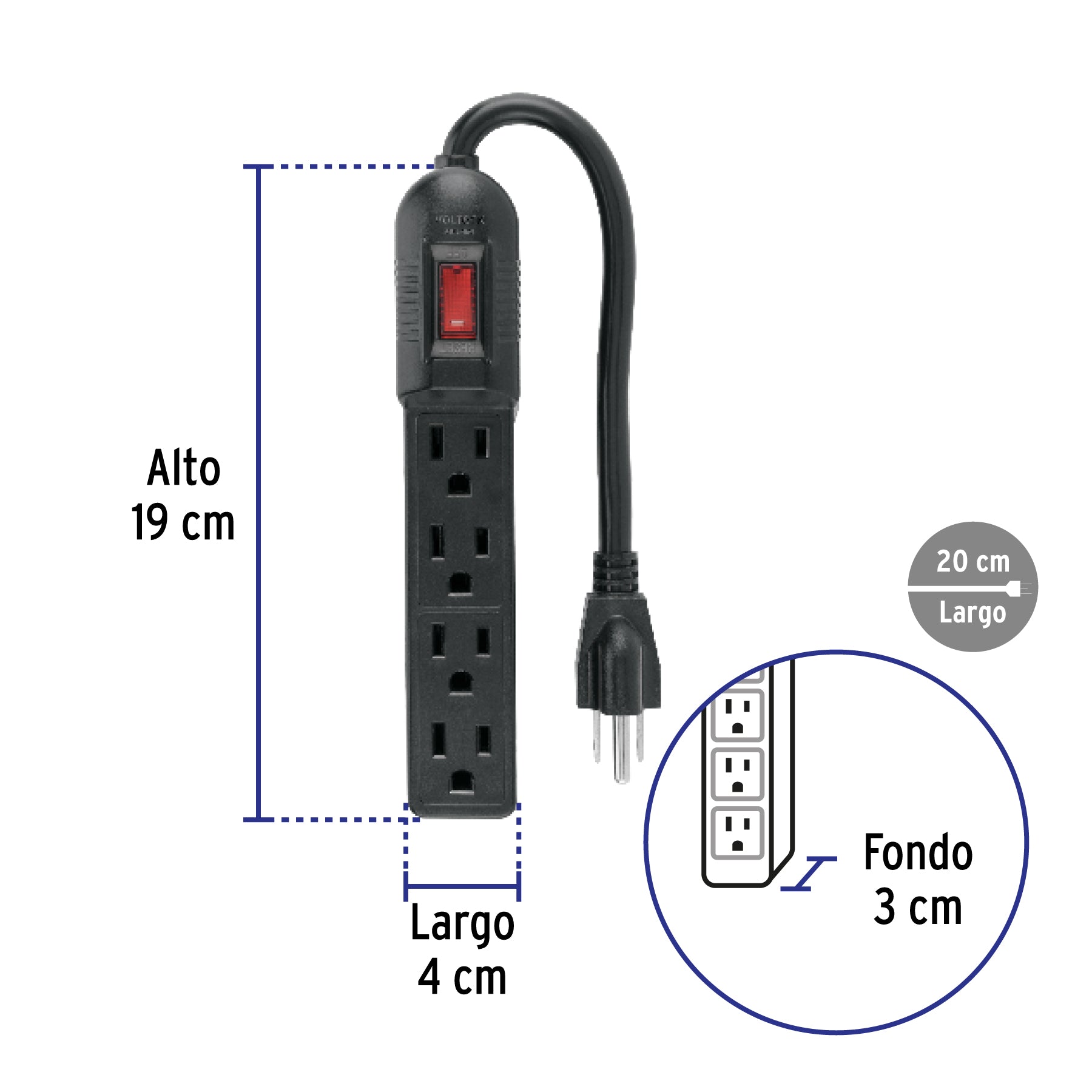 Multicontacto económico 4 entradas, negro, VOLTECK | MUL-4EN | 49543