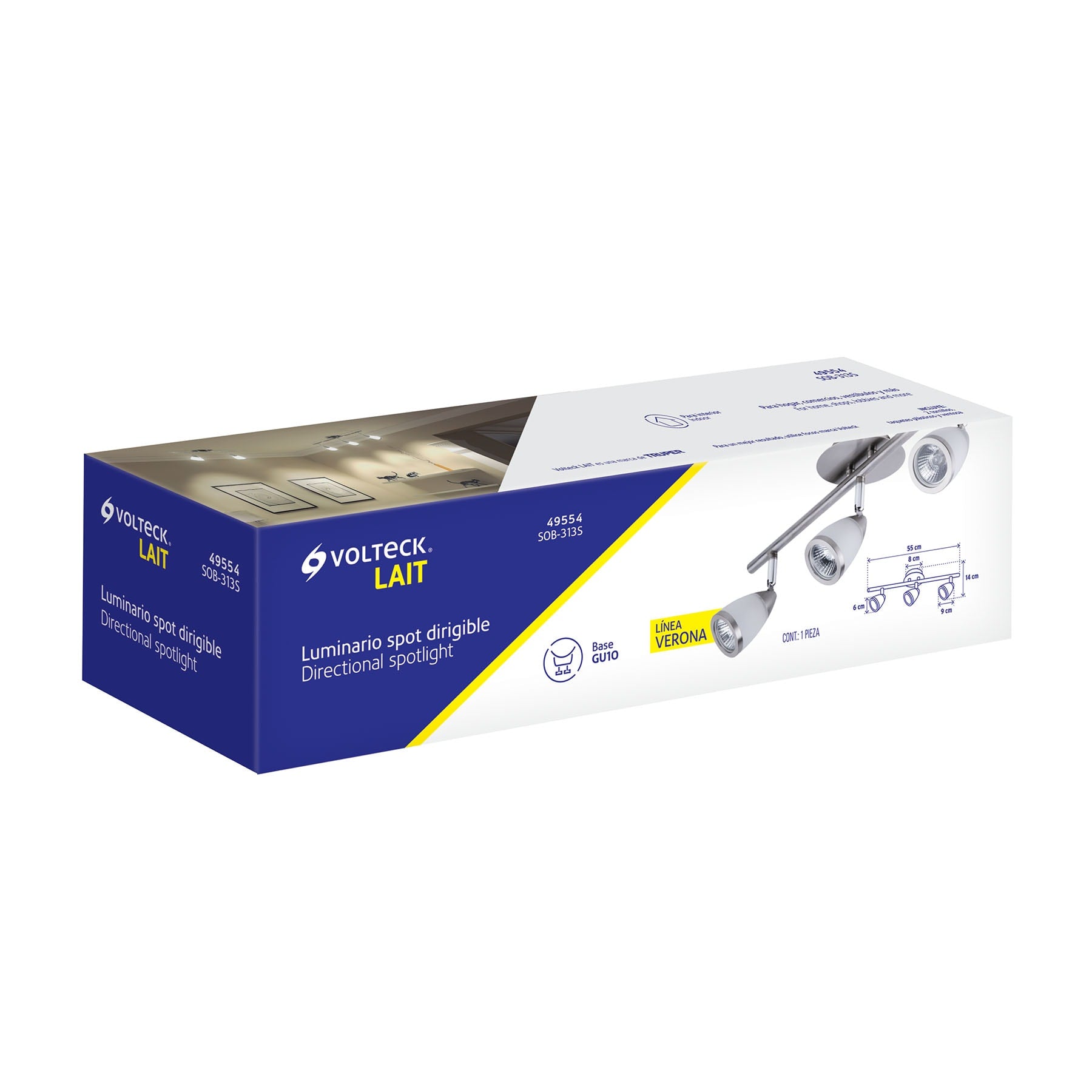 Luminario de sobreponer 3 spots base GU10, Verona, Volteck | SOB-313S | 49554