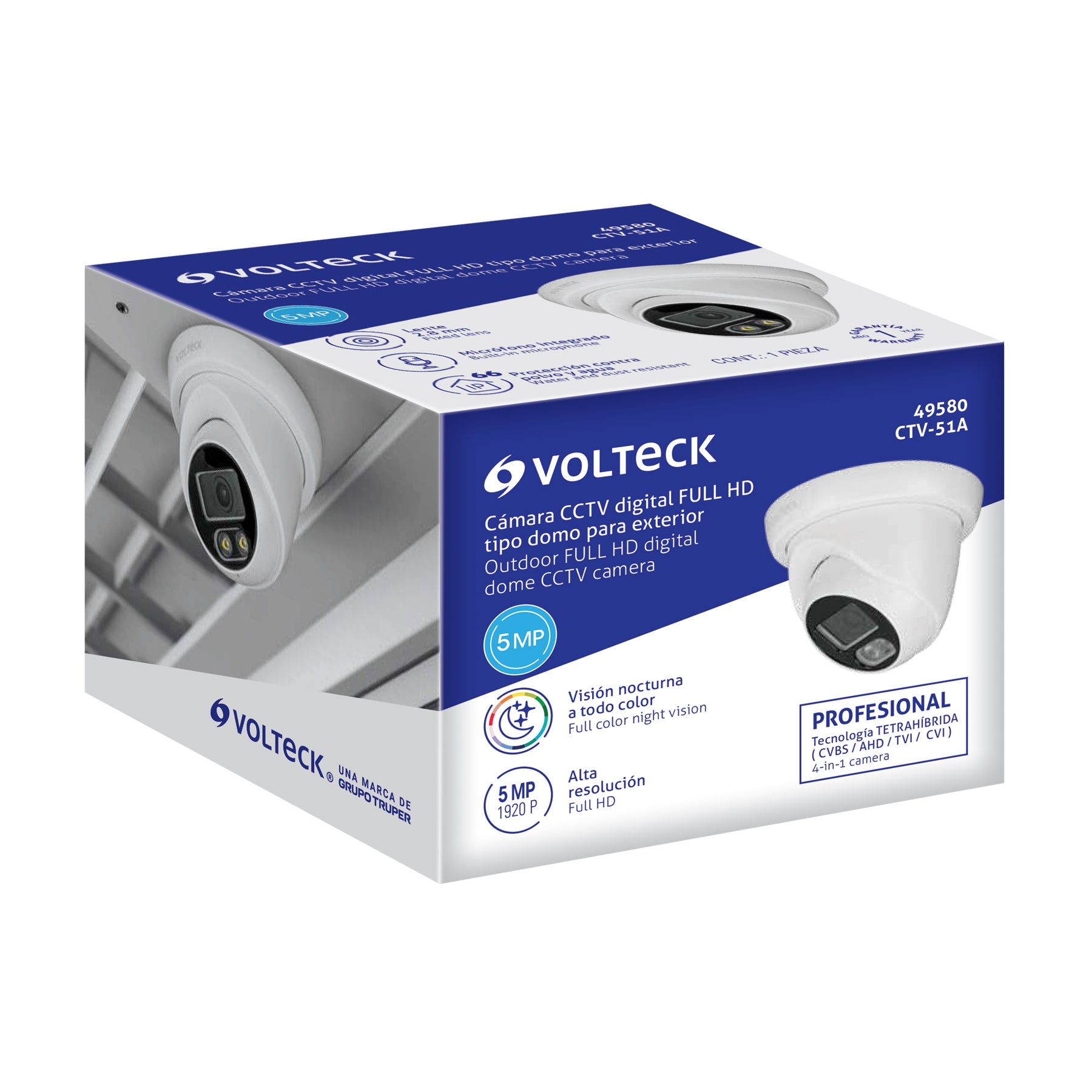 Cámara Tipo Domo 5MP, Lente 2.8mm, c/Micrófono, Volteck | CTV-51A | 49580