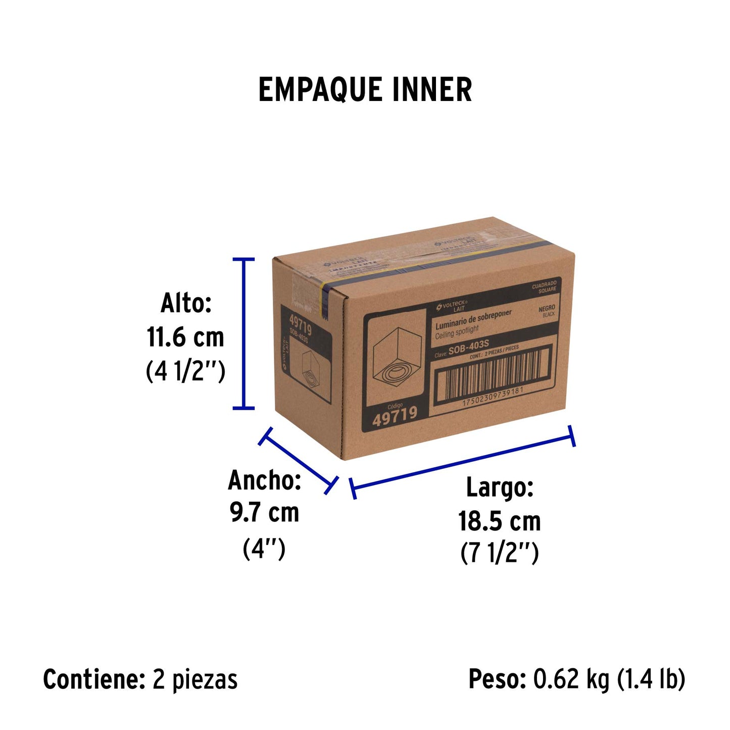 Luminario de sobreponer c/spot dirigible, cuadrado, negro | SOB-403S | 49719