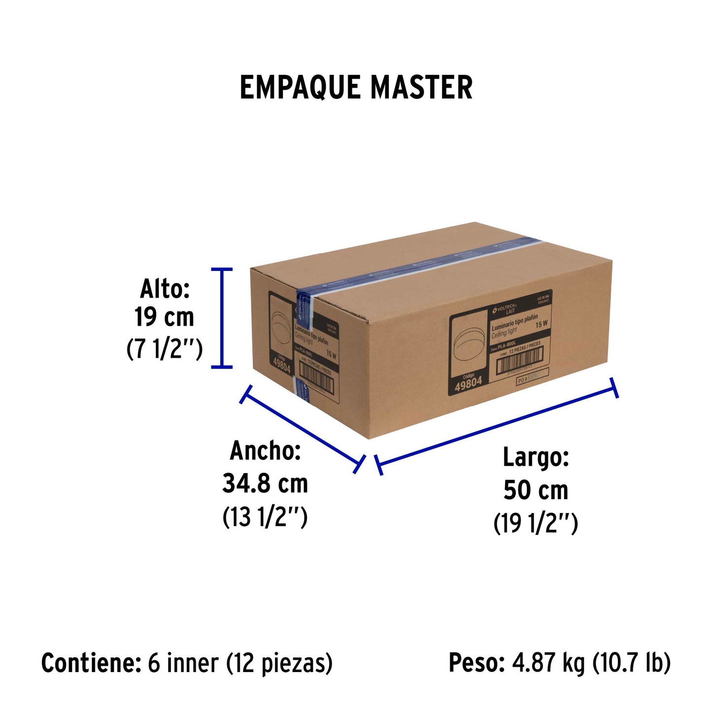 Luminario LED plafón 15W 6500K, con base E26, VOLTECK | PLA-800L | 49804