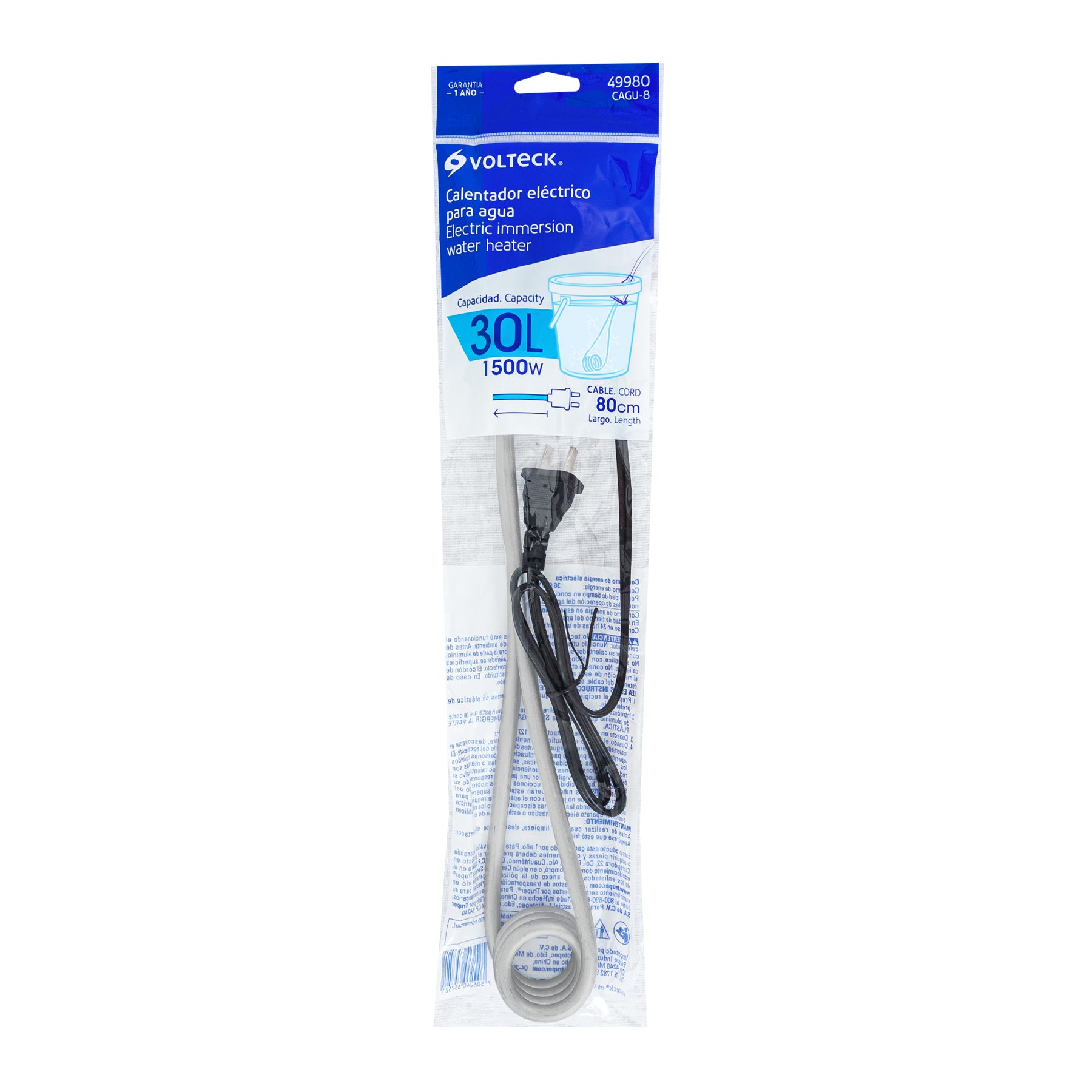 Calentador de inmersión p/agua #8 de 30 L, 1500 W, Volteck | CAGU-8 | 49980